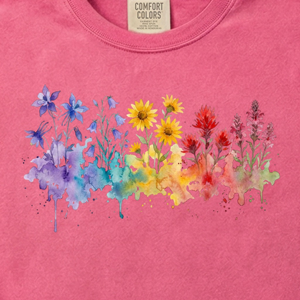Watercolor Rocky Mountain Wildflowers Cotton T-Shirt