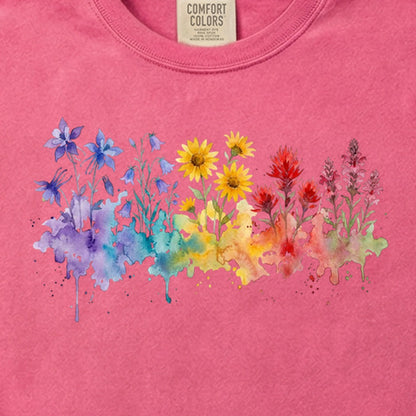 Watercolor Rocky Mountain Wildflowers Cotton T-Shirt