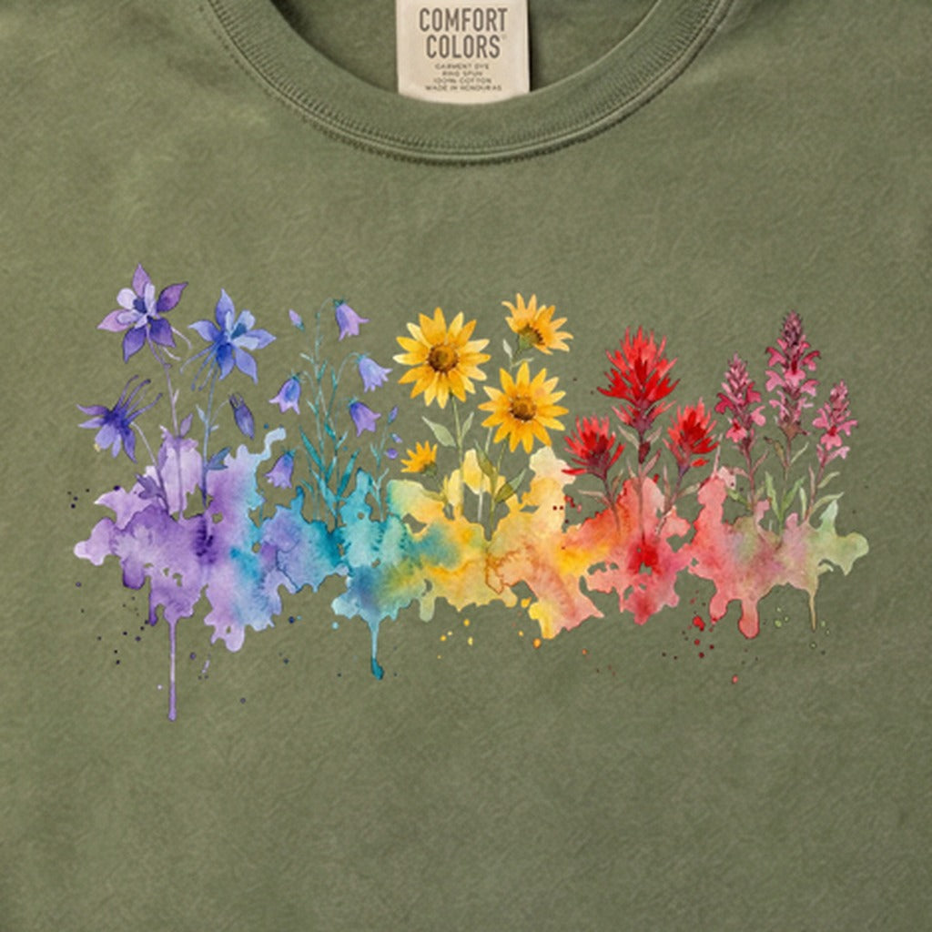 Watercolor Rocky Mountain Wildflowers Cotton T-Shirt