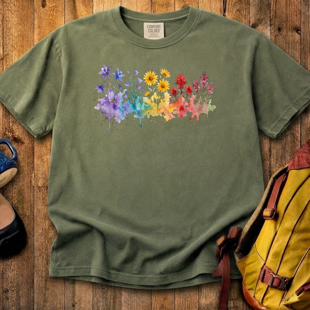 Watercolor Rocky Mountain Wildflowers Cotton T-Shirt