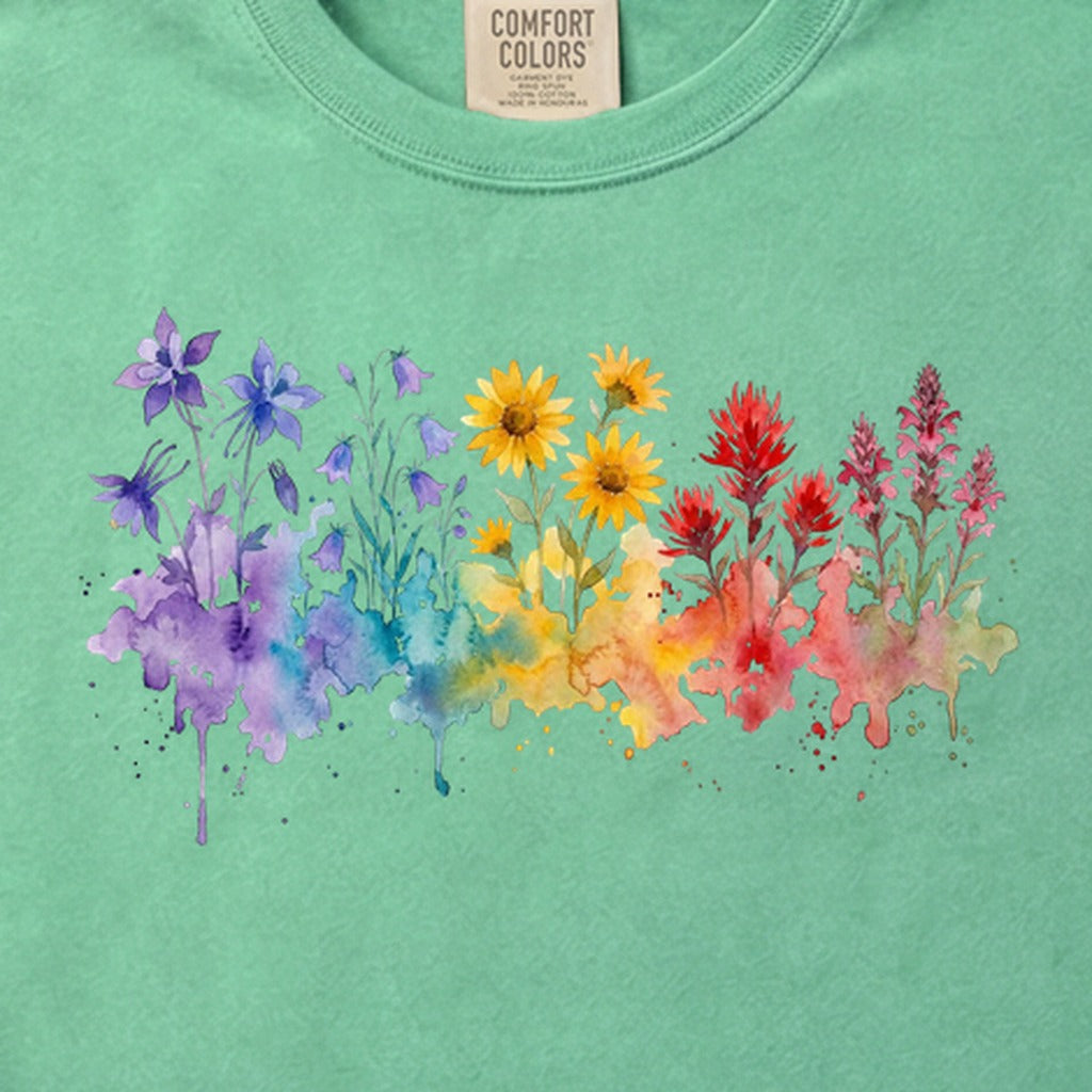 Watercolor Rocky Mountain Wildflowers Cotton T-Shirt