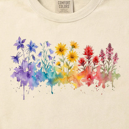 Watercolor Rocky Mountain Wildflowers Cotton T-Shirt