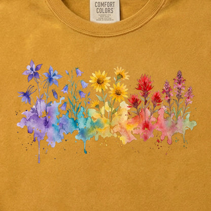 Watercolor Rocky Mountain Wildflowers Cotton T-Shirt