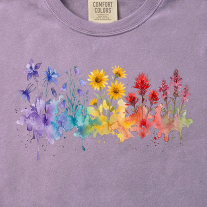 Watercolor Rocky Mountain Wildflowers Cotton T-Shirt