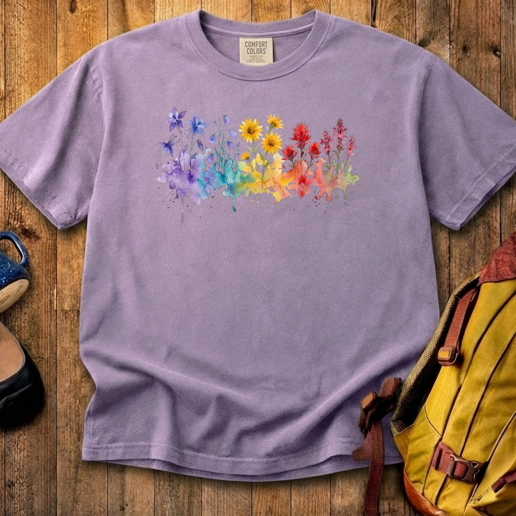 Watercolor Rocky Mountain Wildflowers Cotton T-Shirt