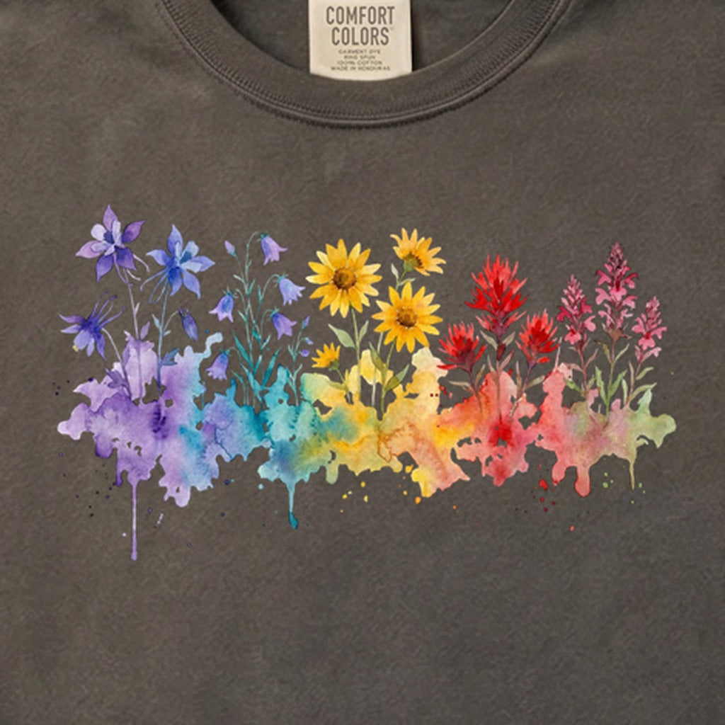 Watercolor Rocky Mountain Wildflowers Cotton T-Shirt