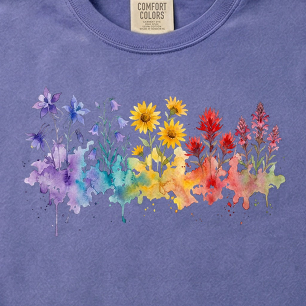 Watercolor Rocky Mountain Wildflowers Cotton T-Shirt
