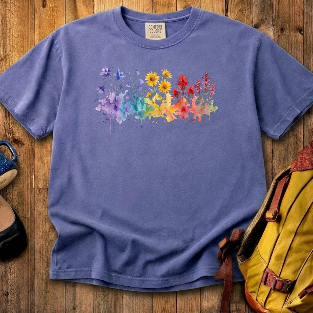 Watercolor Rocky Mountain Wildflowers Cotton T-Shirt