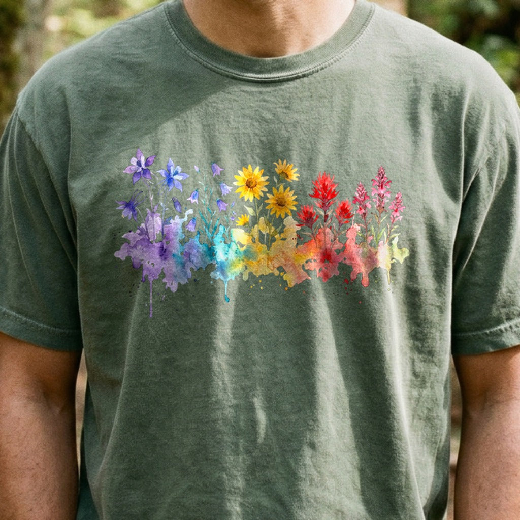 Watercolor Rocky Mountain Wildflowers Cotton T-Shirt
