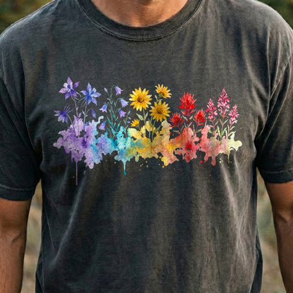 Watercolor Rocky Mountain Wildflowers Cotton T-Shirt