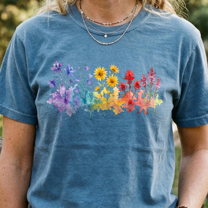 Watercolor Rocky Mountain Wildflowers Cotton T-Shirt