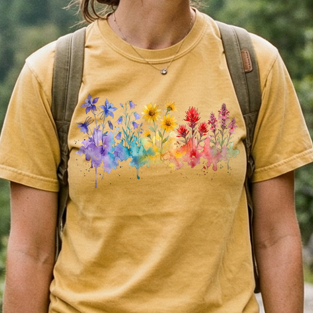 Watercolor Rocky Mountain Wildflowers Cotton T-Shirt