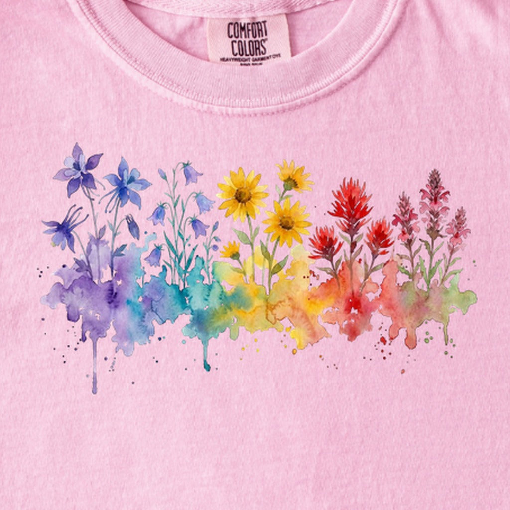 Watercolor Rocky Mountain Wildflowers Kids Cotton T-Shirt