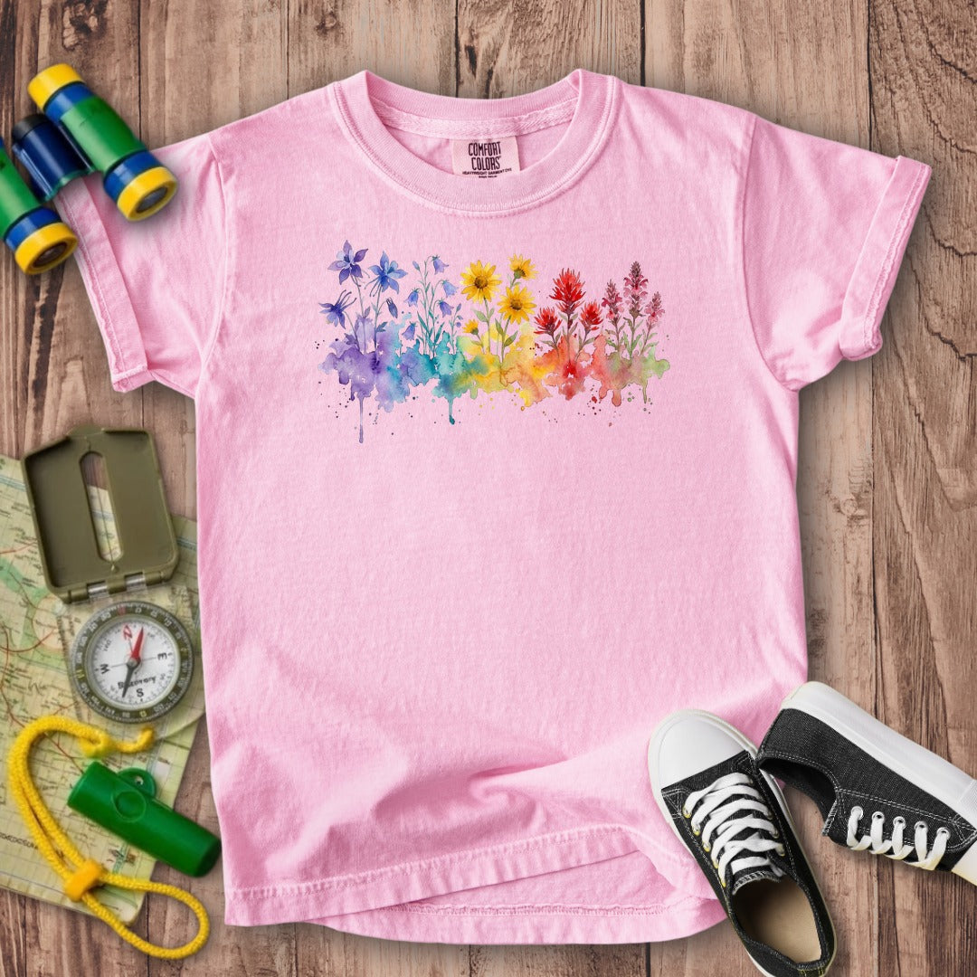 Watercolor Rocky Mountain Wildflowers Kids Cotton T-Shirt