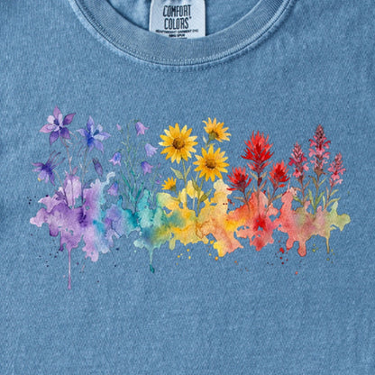 Watercolor Rocky Mountain Wildflowers Kids Cotton T-Shirt