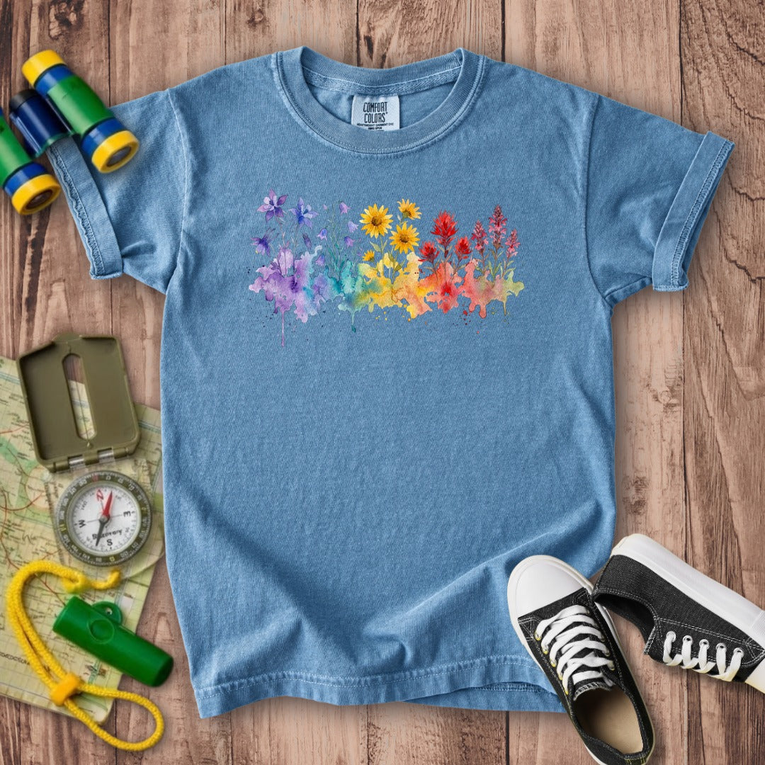 Watercolor Rocky Mountain Wildflowers Kids Cotton T-Shirt