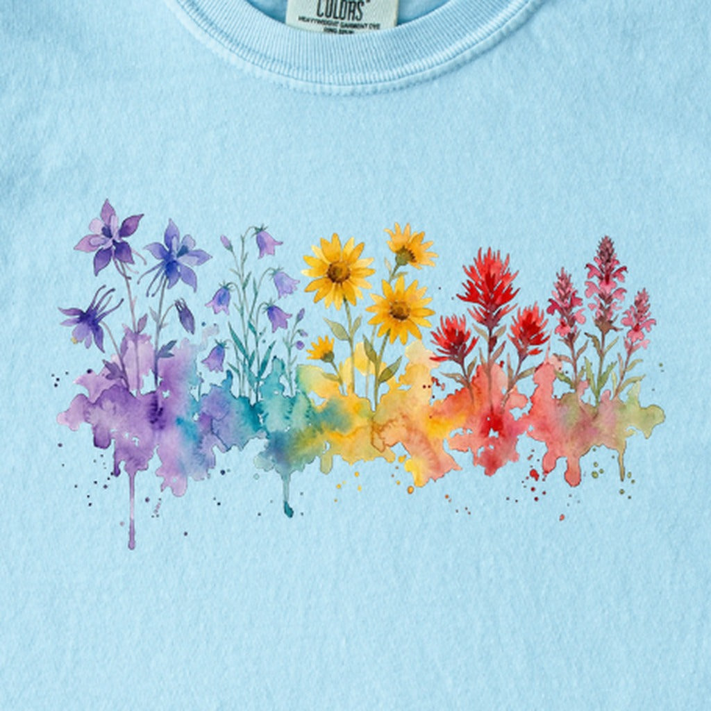 Watercolor Rocky Mountain Wildflowers Kids Cotton T-Shirt