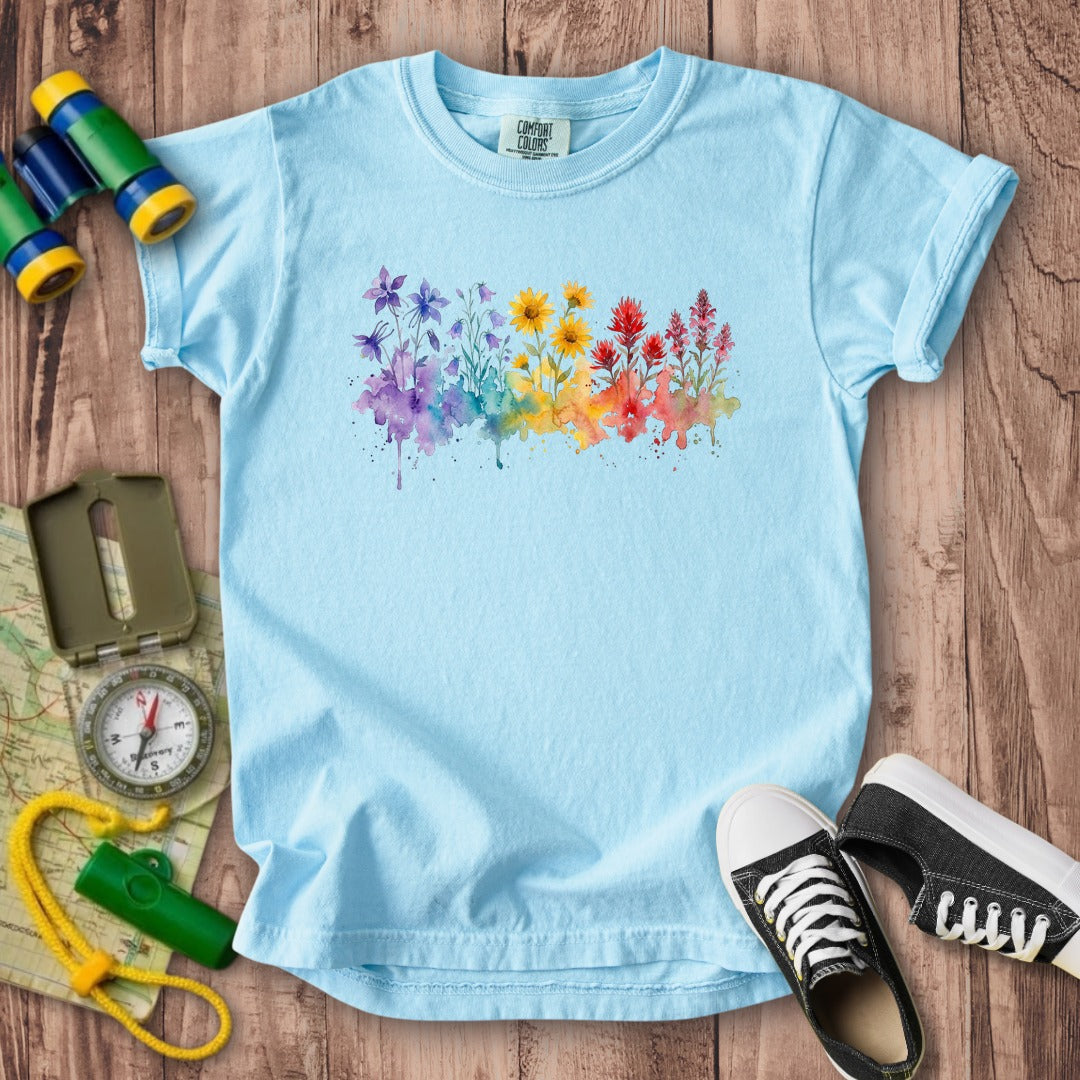 Watercolor Rocky Mountain Wildflowers Kids Cotton T-Shirt