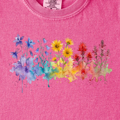 Watercolor Rocky Mountain Wildflowers Kids Cotton T-Shirt