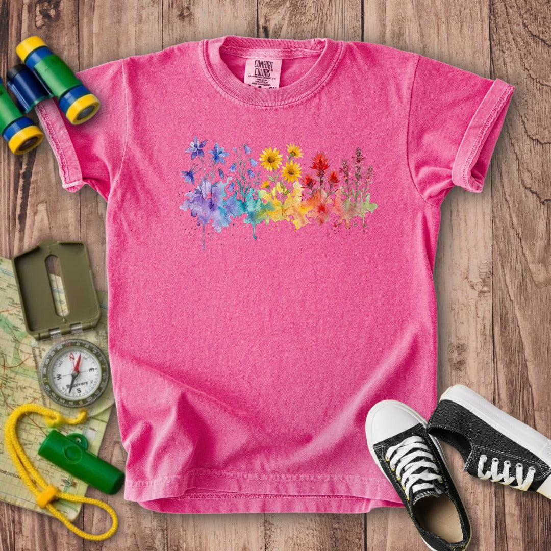 Watercolor Rocky Mountain Wildflowers Kids Cotton T-Shirt