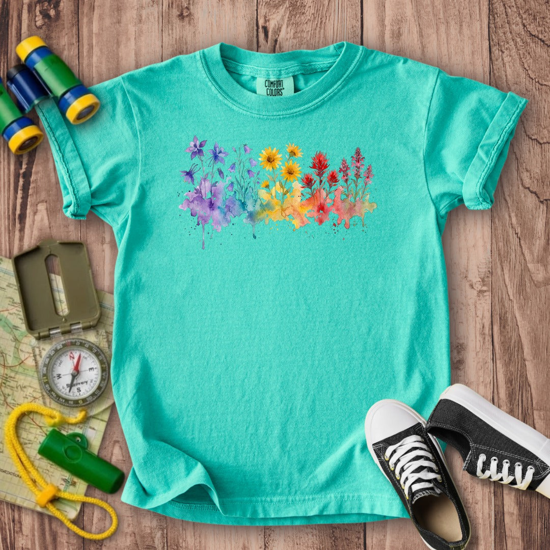 Watercolor Rocky Mountain Wildflowers Kids Cotton T-Shirt