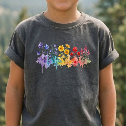 Watercolor Rocky Mountain Wildflowers Kids Cotton T-Shirt