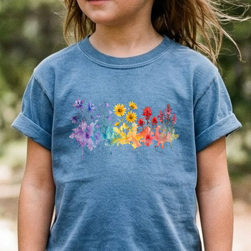 Watercolor Rocky Mountain Wildflowers Kids Cotton T-Shirt