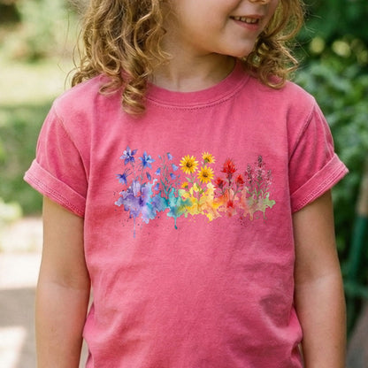 Watercolor Rocky Mountain Wildflowers Kids Cotton T-Shirt