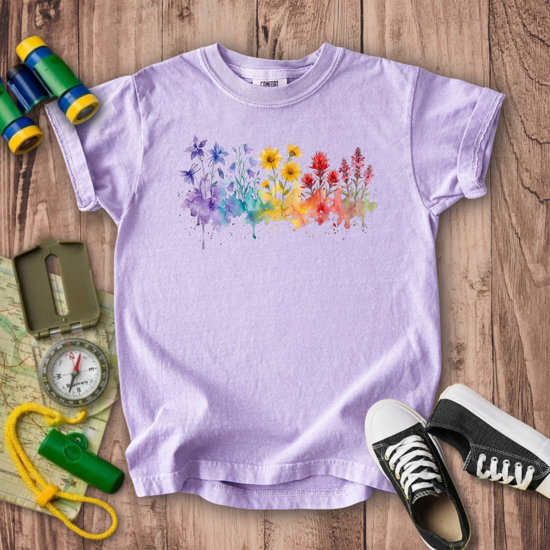 Watercolor Rocky Mountain Wildflowers Kids Cotton T-Shirt