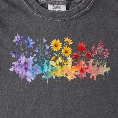 Watercolor Rocky Mountain Wildflowers Kids Cotton T-Shirt