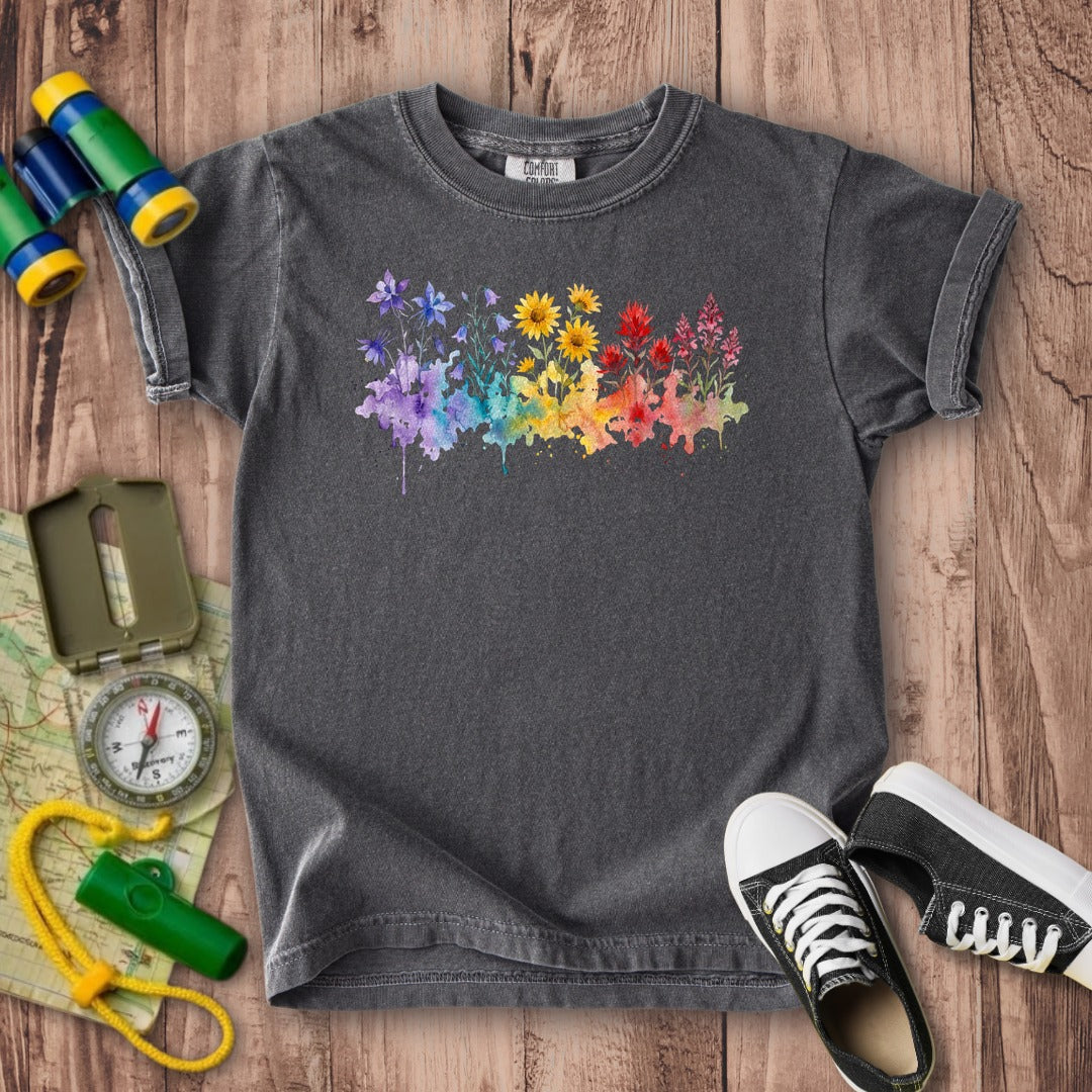 Watercolor Rocky Mountain Wildflowers Kids Cotton T-Shirt