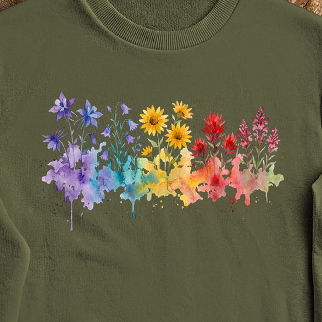 Watercolor Rocky Mountain Wildflowers Crewneck Sweatshirt