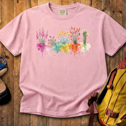 Watercolor Saguaro Wildflowers Cotton T-Shirt