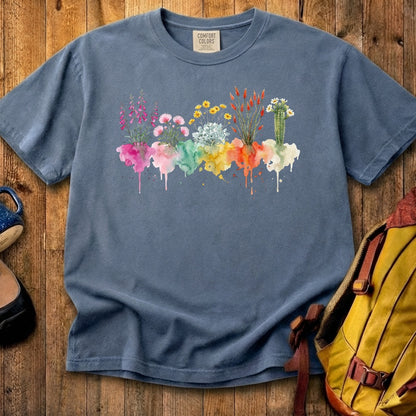 Watercolor Saguaro Wildflowers Cotton T-Shirt