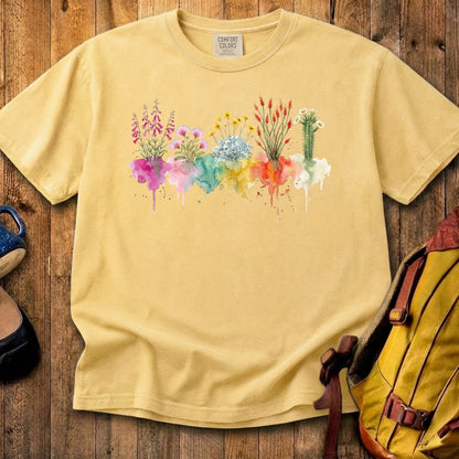 Watercolor Saguaro Wildflowers Cotton T-Shirt