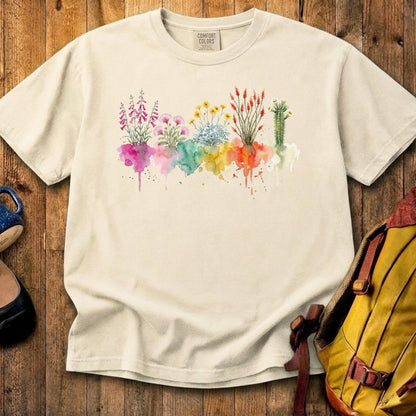 Watercolor Saguaro Wildflowers Cotton T-Shirt
