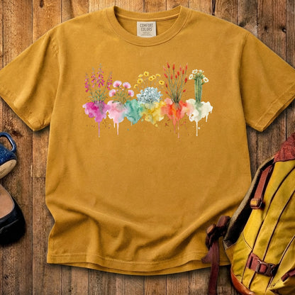 Watercolor Saguaro Wildflowers Cotton T-Shirt