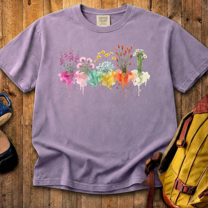 Watercolor Saguaro Wildflowers Cotton T-Shirt