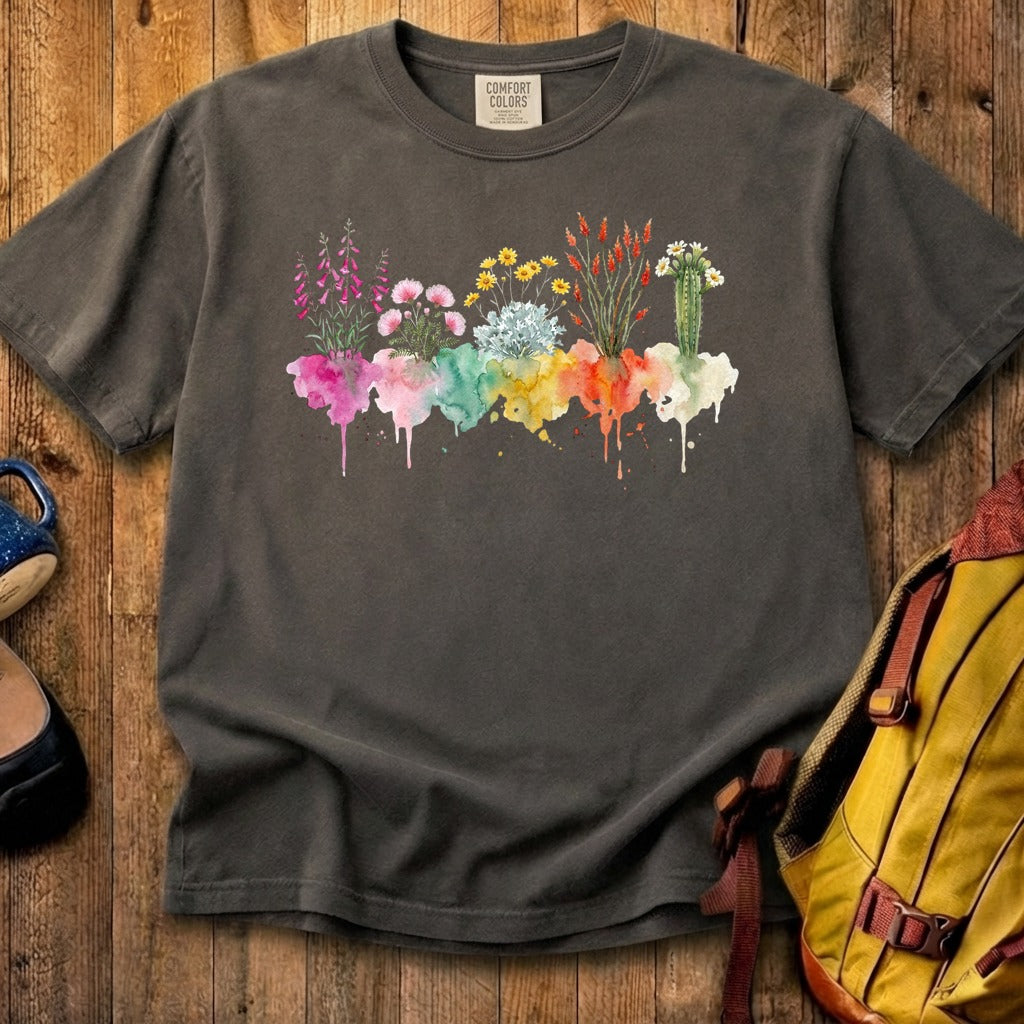 Watercolor Saguaro Wildflowers Cotton T-Shirt