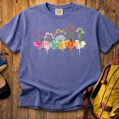 Watercolor Saguaro Wildflowers Cotton T-Shirt