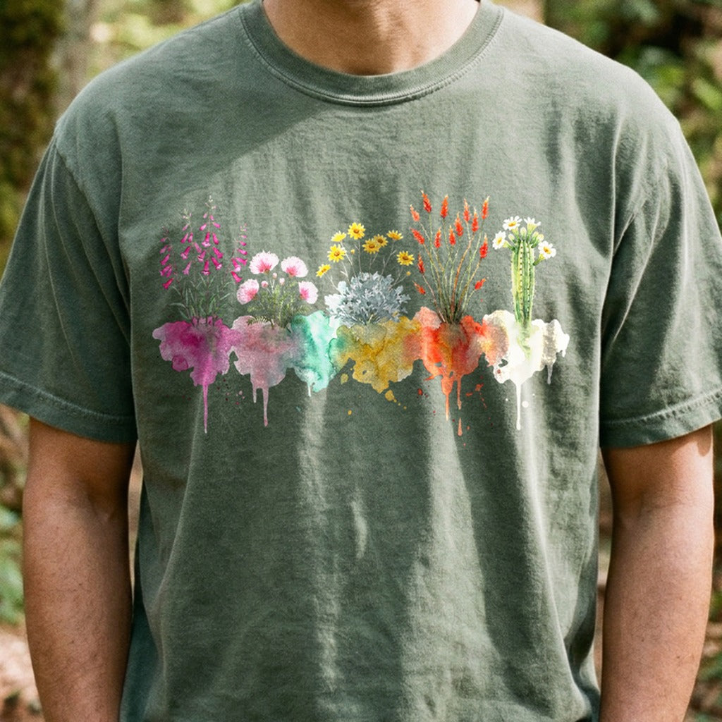 Watercolor Saguaro Wildflowers Cotton T-Shirt
