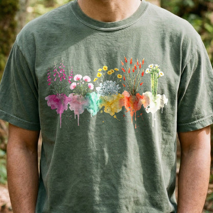 Watercolor Saguaro Wildflowers Cotton T-Shirt
