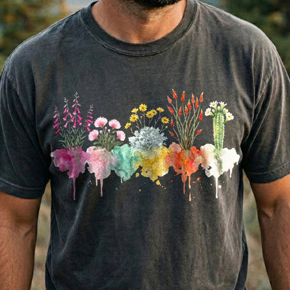 Watercolor Saguaro Wildflowers Cotton T-Shirt