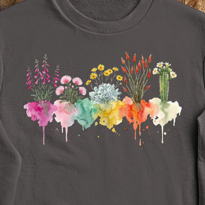 Watercolor Saguaro Wildflowers Crewneck Sweatshirt