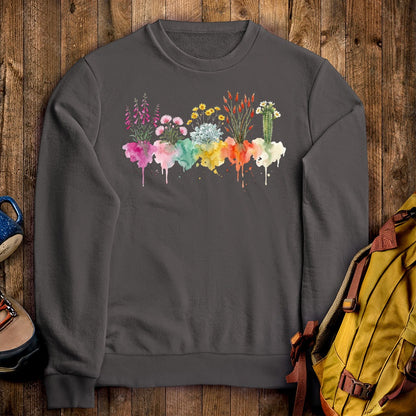 Watercolor Saguaro Wildflowers Crewneck Sweatshirt