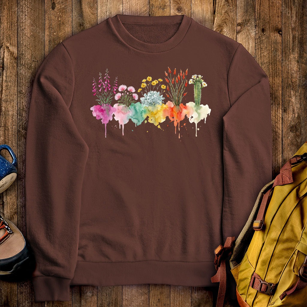 Watercolor Saguaro Wildflowers Crewneck Sweatshirt
