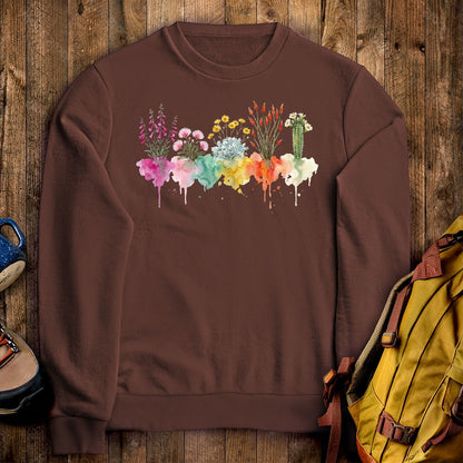 Watercolor Saguaro Wildflowers Crewneck Sweatshirt