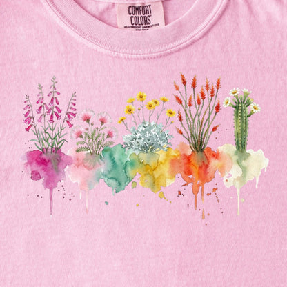 Watercolor Saguaro Wildflowers Kids Cotton T-Shirt