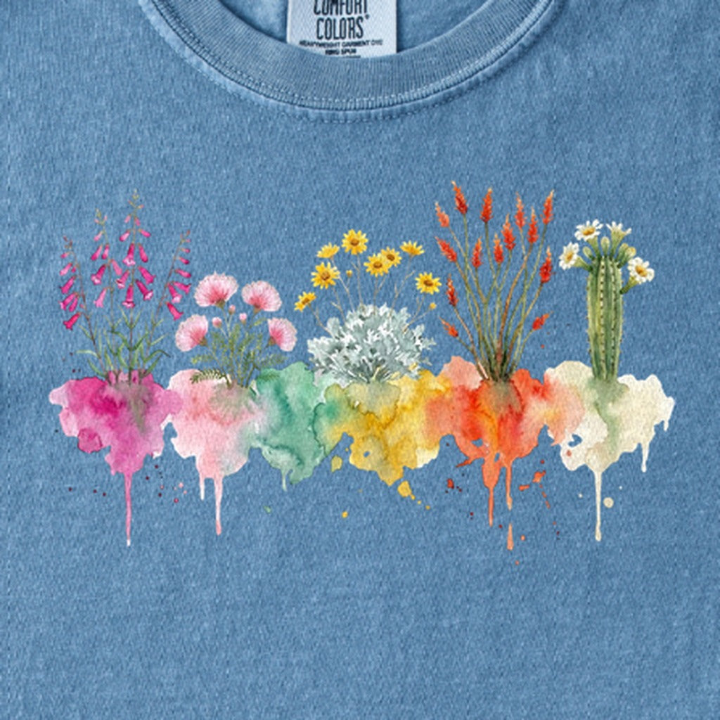 Watercolor Saguaro Wildflowers Kids Cotton T-Shirt