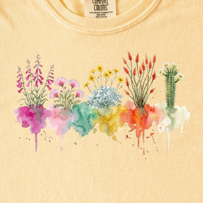 Watercolor Saguaro Wildflowers Kids Cotton T-Shirt